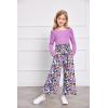 Arshiner Girls Clothing Sets Square Neck Rib Knit Shirts + Stylish Wide Leg Pants + Headband Cute 3pcs Fall Clothes Outfits(Purple + Floral)