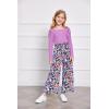 Arshiner Girls Clothing Sets Square Neck Rib Knit Shirts + Stylish Wide Leg Pants + Headband Cute 3pcs Fall Clothes Outfits(Purple + Floral)