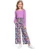 Arshiner Girls Clothing Sets Square Neck Rib Knit Shirts + Stylish Wide Leg Pants + Headband Cute 3pcs Fall Clothes Outfits(Purple + Floral)