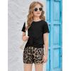Arshiner Girls Clothing Sets Twist Front Top and Shorts 2 Piece Outfits Activewear Tracksuit 5-14 Year(Black Leopard Print)