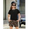 Arshiner Girls Clothing Sets Twist Front Top and Shorts 2 Piece Outfits Activewear Tracksuit 5-14 Year(Black Leopard Print)