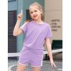 Arshiner Girls Clothing Sets Twist Front Top and Shorts 2 Piece Outfits Activewear Tracksuit 5-14 Year(Light Purple)