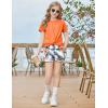 Arshiner Girls Clothing Sets Twist Front Top and Shorts 2 Piece Outfits Activewear Tracksuit 5-14 Year(Orange Print)