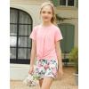 Arshiner Girls Clothing Sets Twist Front Top and Shorts 2 Piece Outfits Activewear Tracksuit 5-14 Year(Pink Flower)