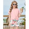 Arshiner Girls Clothing Sets Twist Front Top and Shorts 2 Piece Outfits Activewear Tracksuit 5-14 Year(Pink Flower)