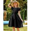 Arshiner Girl’s Cotton Linen Dress Flutter Sleeve Summer Casual Dresses Tiered A-Line Sundress for 4-13 Years Kids(Black)