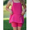 Arshiner Girls Dress with Shorts Casual Summer Spaghetti Straps One Piece Romper Dresses with Pockets for Kid 5-15 Y(Hot Pink)