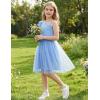 Arshiner Girls Dresses Summer One Shoulder Ruffle Sleeveless Formal Fancy Party Birthday Tulle Dress with Belted(Blue)