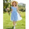 Arshiner Girls Dresses Summer One Shoulder Ruffle Sleeveless Formal Fancy Party Birthday Tulle Dress with Belted(Blue)