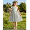 Arshiner Girls Dresses Summer One Shoulder Ruffle Sleeveless Formal Fancy Party Birthday Tulle Dress with Belted(Green Floral)