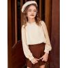 Arshiner Girls Long Sleeve Shirts Chiffon Blouses Swiss Dot Frill Neck Casual Loose Cute Top Tee(Beige)