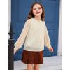 Arshiner Girls Long Sleeve Shirts Chiffon Blouses Swiss Dot Frill Neck Casual Loose Cute Top Tee(Beige)
