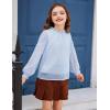 Arshiner Girls Long Sleeve Shirts Chiffon Blouses Swiss Dot Frill Neck Casual Loose Cute Top Tee(Blue)