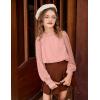 Arshiner Girls Long Sleeve Shirts Chiffon Blouses Swiss Dot Frill Neck Casual Loose Cute Top Tee(Deep Pink)