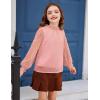 Arshiner Girls Long Sleeve Shirts Chiffon Blouses Swiss Dot Frill Neck Casual Loose Cute Top Tee(Deep Pink)