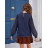 Arshiner Girls Long Sleeve Shirts Chiffon Blouses Swiss Dot Frill Neck Casual Loose Cute Top Tee(Navy Blue)