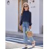 Arshiner Girls Long Sleeve Shirts Chiffon Blouses Swiss Dot Frill Neck Casual Loose Cute Top Tee(Navy Blue)