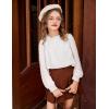Arshiner Girls Long Sleeve Shirts Chiffon Blouses Swiss Dot Frill Neck Casual Loose Cute Top Tee(White)