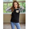 Arshiner Girls Long Sleeve Shirts Color Block Casual Cute Top Tee Blouse with Fashion Pocket(Black/Stripes/Dot)
