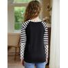 Arshiner Girls Long Sleeve Shirts Color Block Casual Cute Top Tee Blouse with Fashion Pocket(Black/Stripes/Dot)