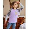 Arshiner Girls Long Sleeve Shirts Color Block Casual Cute Top Tee Blouse with Fashion Pocket(Purple/Leopard)