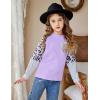 Arshiner Girls Long Sleeve Shirts Color Block Casual Cute Top Tee Blouse with Fashion Pocket(Purple/Leopard)