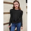Arshiner Girls Puff Long Sleeve Shirts Twist Front Ribbed Knit T Shirt Crop Tops Tee Blouse(Black)
