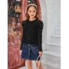 Arshiner Girls Puff Long Sleeve Shirts Twist Front Ribbed Knit T Shirt Crop Tops Tee Blouse(Black)