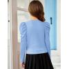 Arshiner Girls Puff Long Sleeve Shirts Twist Front Ribbed Knit T Shirt Crop Tops Tee Blouse(Light Blue)
