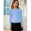 Arshiner Girls Puff Long Sleeve Shirts Twist Front Ribbed Knit T Shirt Crop Tops Tee Blouse(Light Blue)