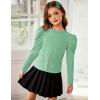 Arshiner Girls Puff Long Sleeve Shirts Twist Front Ribbed Knit T Shirt Crop Tops Tee Blouse(Light Green)