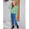 Arshiner Girls Puff Long Sleeve Shirts Twist Front Ribbed Knit T Shirt Crop Tops Tee Blouse(Light Green)