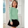 Arshiner Girls Puff Long Sleeve Shirts Twist Front Ribbed Knit T Shirt Crop Tops Tee Blouse(Light Green)