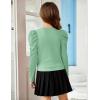 Arshiner Girls Puff Long Sleeve Shirts Twist Front Ribbed Knit T Shirt Crop Tops Tee Blouse(Light Green)