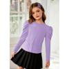 Arshiner Girls Puff Long Sleeve Shirts Twist Front Ribbed Knit T Shirt Crop Tops Tee Blouse(Lilac)