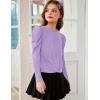 Arshiner Girls Puff Long Sleeve Shirts Twist Front Ribbed Knit T Shirt Crop Tops Tee Blouse(Lilac)