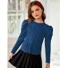 Arshiner Girls Puff Long Sleeve Shirts Twist Front Ribbed Knit T Shirt Crop Tops Tee Blouse(Navy Blue)