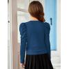 Arshiner Girls Puff Long Sleeve Shirts Twist Front Ribbed Knit T Shirt Crop Tops Tee Blouse(Navy Blue)