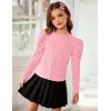 Arshiner Girls Puff Long Sleeve Shirts Twist Front Ribbed Knit T Shirt Crop Tops Tee Blouse(Pink 2)