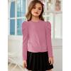 Arshiner Girls Puff Long Sleeve Shirts Twist Front Ribbed Knit T Shirt Crop Tops Tee Blouse(Pink)