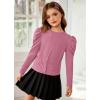 Arshiner Girls Puff Long Sleeve Shirts Twist Front Ribbed Knit T Shirt Crop Tops Tee Blouse(Pink)
