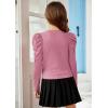 Arshiner Girls Puff Long Sleeve Shirts Twist Front Ribbed Knit T Shirt Crop Tops Tee Blouse(Pink)