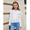 Arshiner Girls Puff Long Sleeve Shirts Twist Front Ribbed Knit T Shirt Crop Tops Tee Blouse(White)