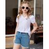 Arshiner Girls Puff Short Sleeve Shirts Pleated Tunic Top Casual V Neck Summer Kids Blouse Tee(White)