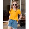 Arshiner Girls Puff Short Sleeve Shirts Pleated Tunic Top Casual V Neck Summer Kids Blouse Tee(Yellow)