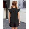 Arshiner Girls Ruffle Short Sleeve Shirts Cute Summer Frill Neck Pleated Textured Blouse Tops(Black)