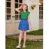 Arshiner Girls Ruffle Short Sleeve Shirts Cute Summer Frill Neck Pleated Textured Blouse Tops(Green)