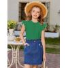 Arshiner Girls Ruffle Short Sleeve Shirts Cute Summer Frill Neck Pleated Textured Blouse Tops(Green)