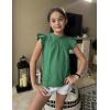 Arshiner Girls Ruffle Short Sleeve Shirts Cute Summer Frill Neck Pleated Textured Blouse Tops(Green)