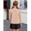 Arshiner Girls Ruffle Short Sleeve Shirts Cute Summer Frill Neck Pleated Textured Blouse Tops(Khaki)